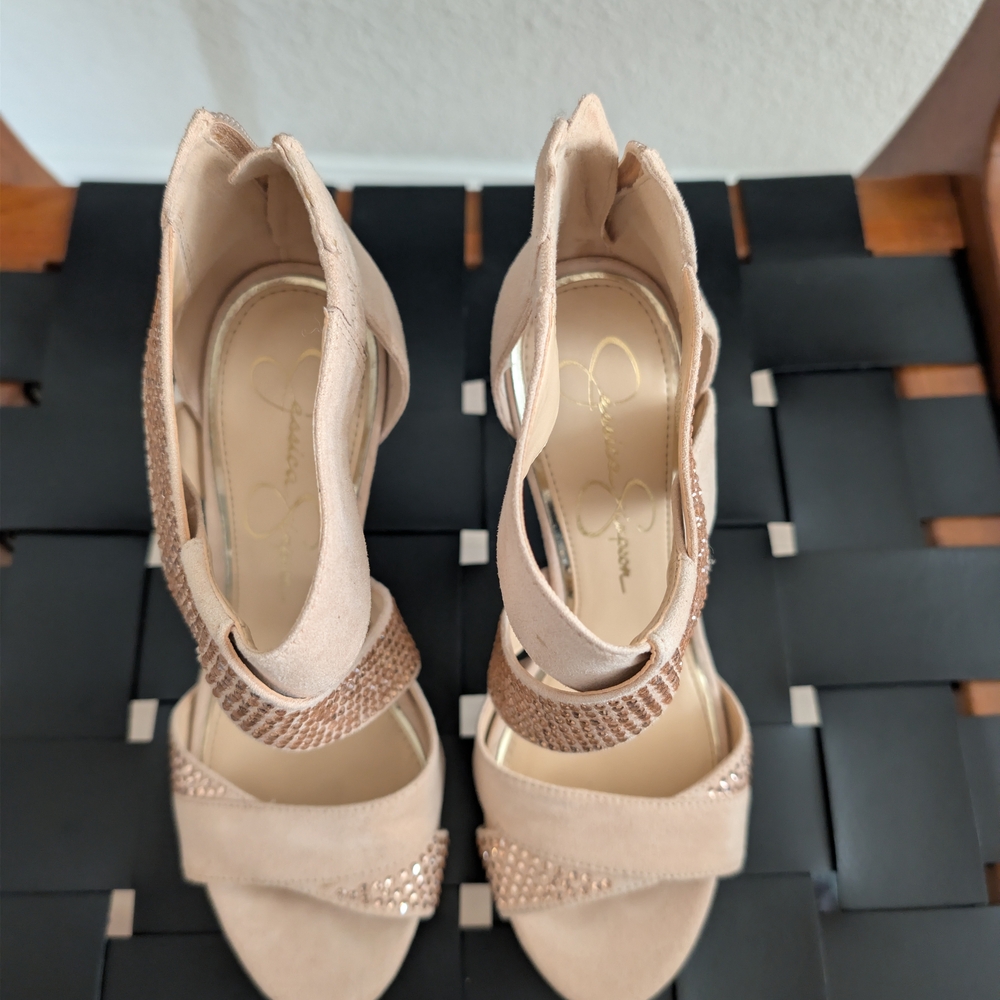 Jessica Simpson Nude/Rose Gold Embellished Strappy High Heels - Picture 4 of 9